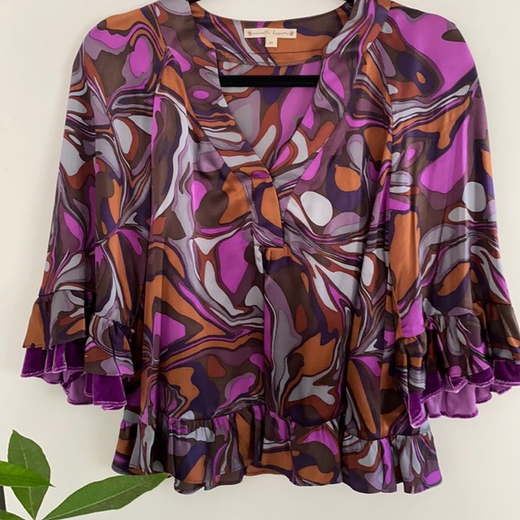 Nanette Lepore Tops - Nanette Lapore Silk Charmeuse Velvet Flouncy Top